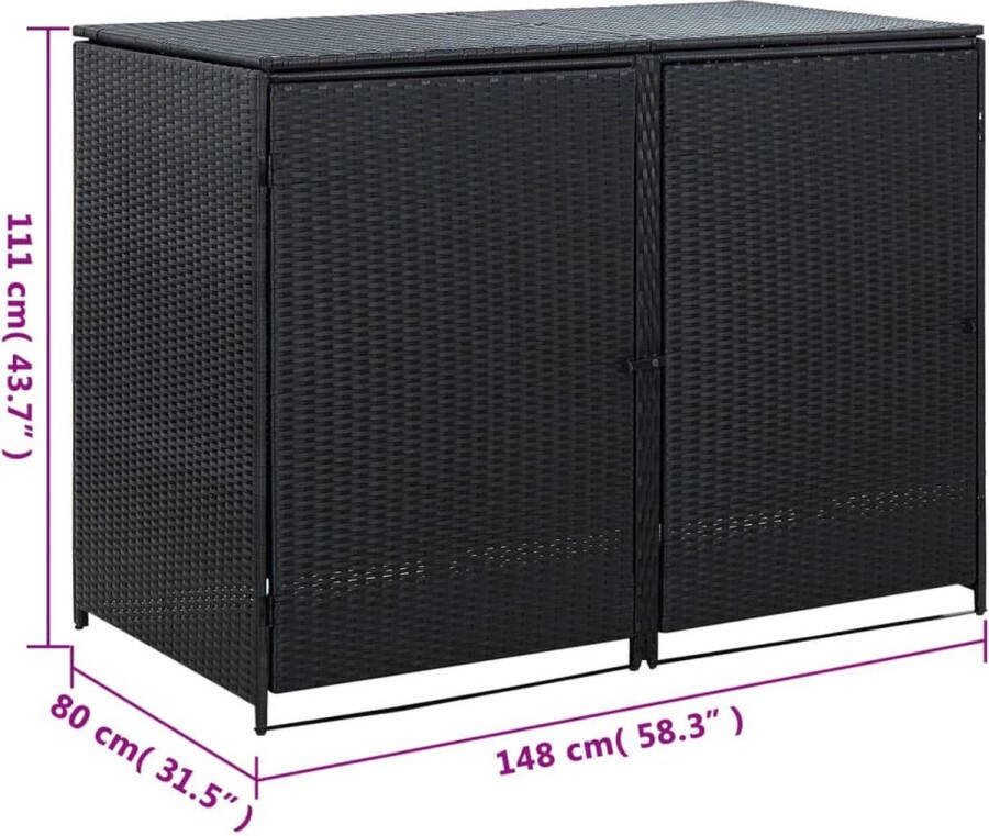 VidaXL -Containerberging-dubbel-148x80x111-cm-poly-rattan-zwart