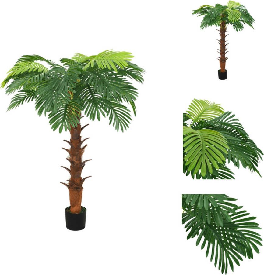 VidaXL Cycaspalm Kunstplant 150-160 cm Gedetailleerde bladeren Nooit verwelkend Groen Massief hout en kunststof Kunstplant