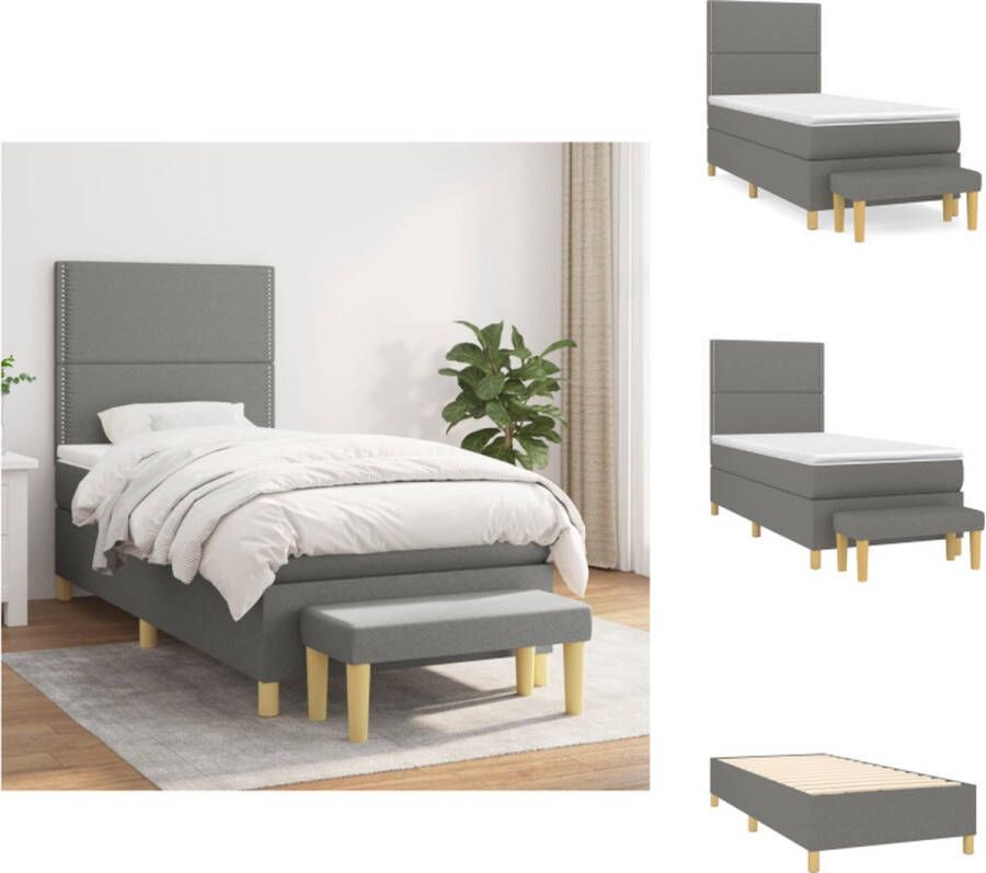 VidaXL Donkergrijs Boxspringbed 203 x 100 x 118 128 cm Duurzaam materiaal Verstelbaar hoofdbord Pocketvering matras Middelharde ondersteuning Huidvriendelijk topmatras Multifunctioneel bankje Bed