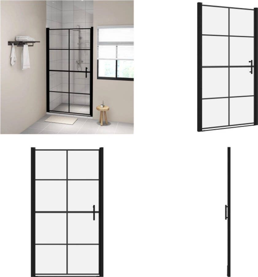 VidaXL Douchedeur 100x178 cm gehard glas zwart Douchedeur Douchedeuren Douchewand Douchewanden