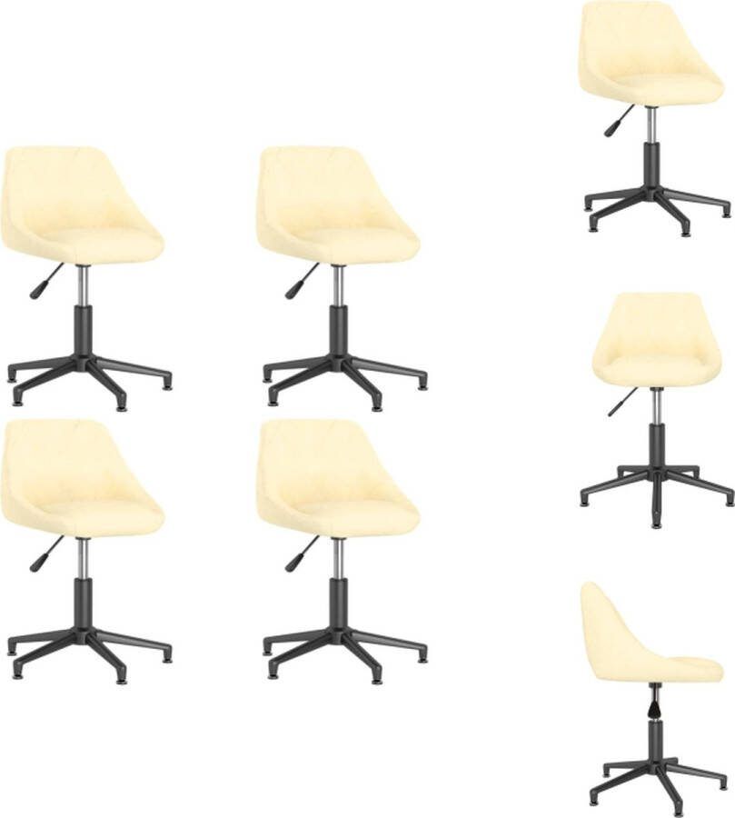 VidaXL Draaibare eetkamerstoelen Crème fluweel 46x44x(67-82.5) cm Gasveermechanisme Eetkamerstoel