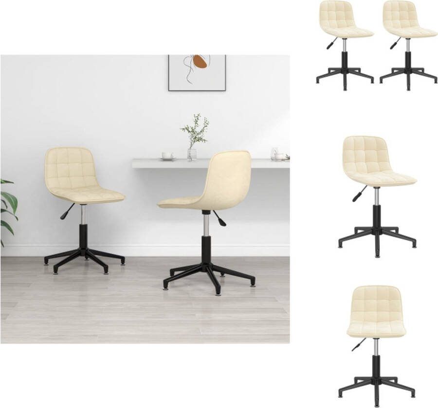 VidaXL Draaibare Eetkamerstoelen Fluweel Verstelbaar Crème Zwart Staal Eetkamerstoel