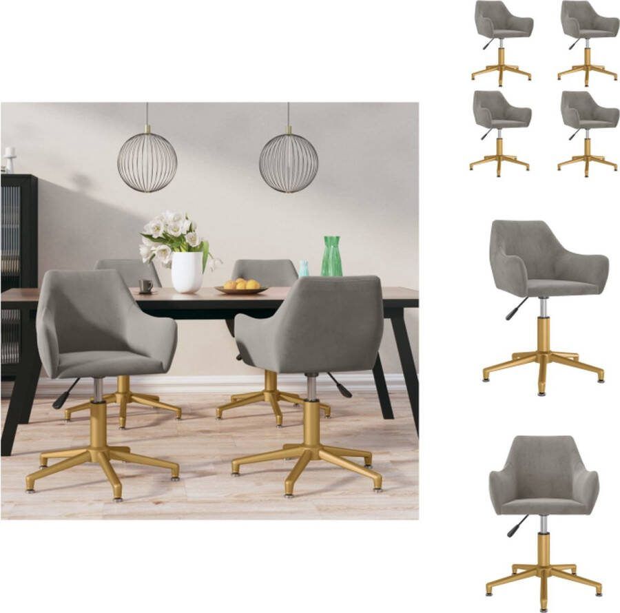 VidaXL Draaibare Eetkamerstoelen Lichtgrijs 52 x 63 x (74-85) cm Fluweel Eetkamerstoel