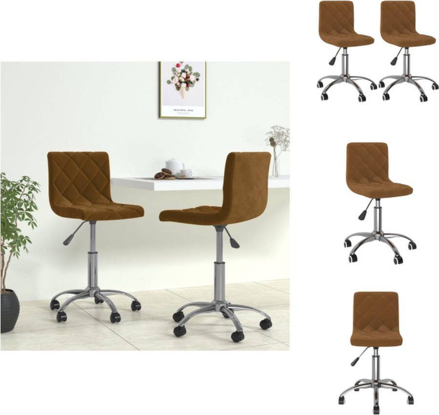 VidaXL Draaibare eetkamerstoelen Set van 2 Bruin Verchroomd staal en fluweel 40x43x(76-87.5)cm Eetkamerstoel