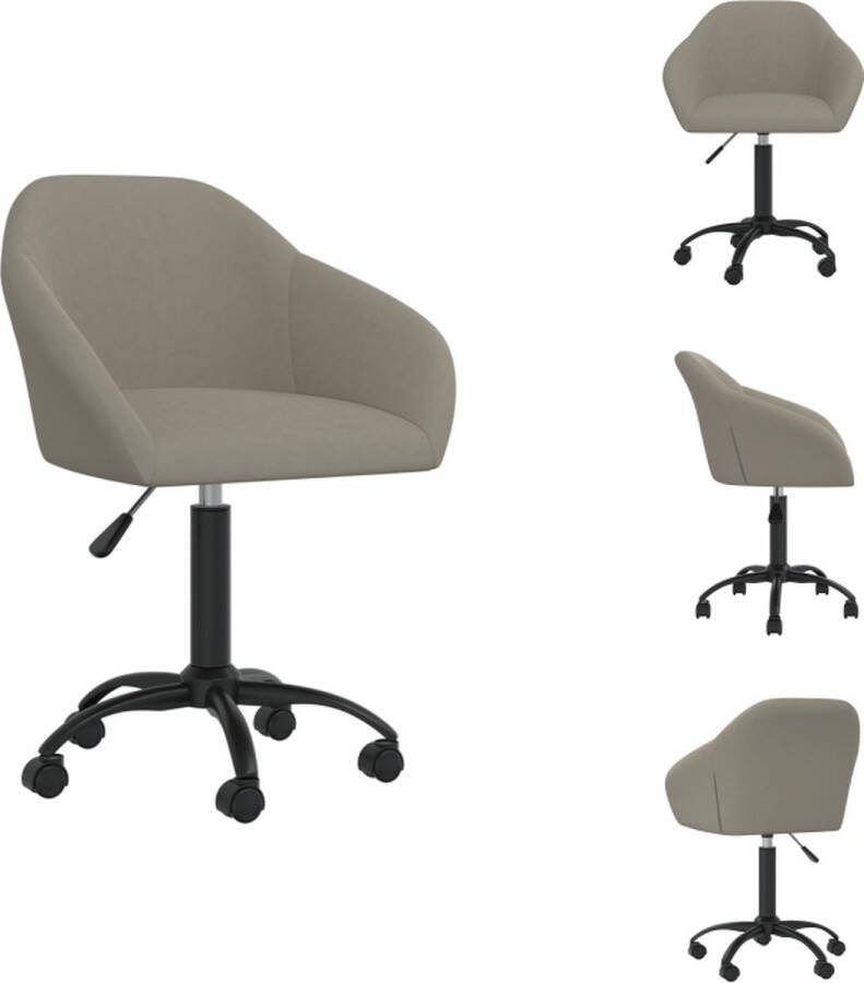VidaXL Draaibare Eetstoel Fluweel Lichtgrijs 63 x 56 x (80-92) cm Gasveermechanisme Eetkamerstoel