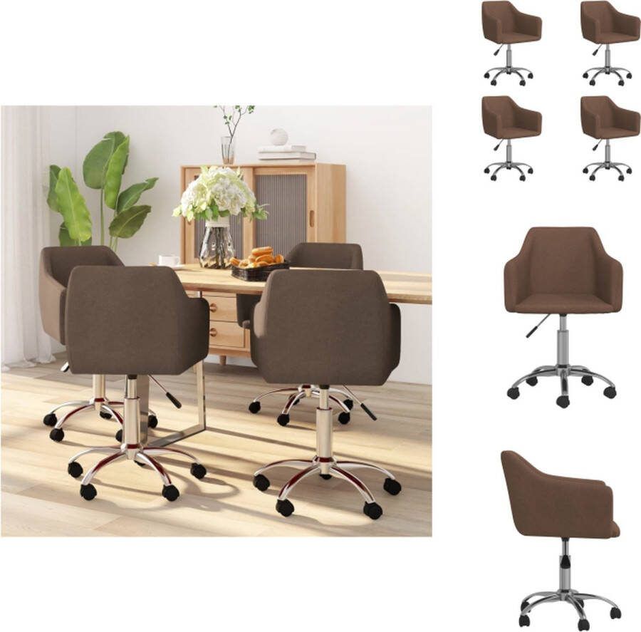 VidaXL Draaibare Eetstoelen Bruin Stof (100% polyester) verchroomd metaal en multiplex 54 x 50 x (72 83) cm 360 graden draaibaar Eetkamerstoel