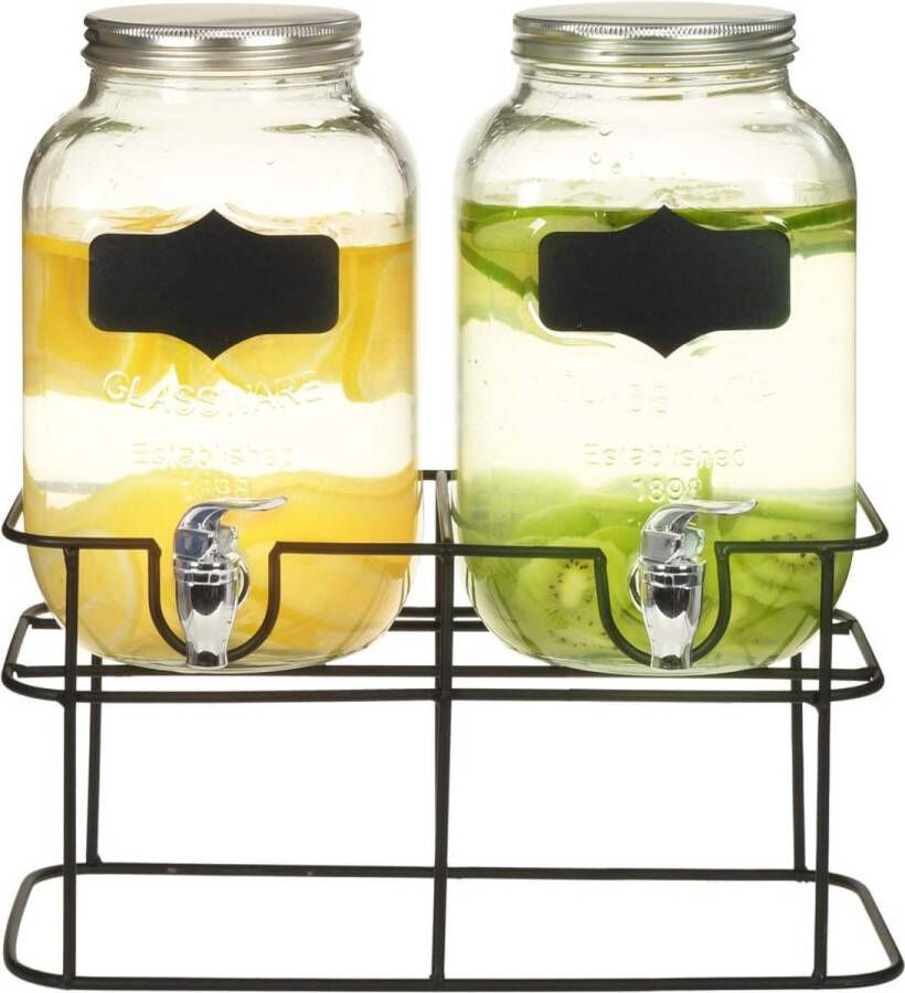 VidaXL -Drankdispensers-2-st-met-standaard-2-x-4-L-glas