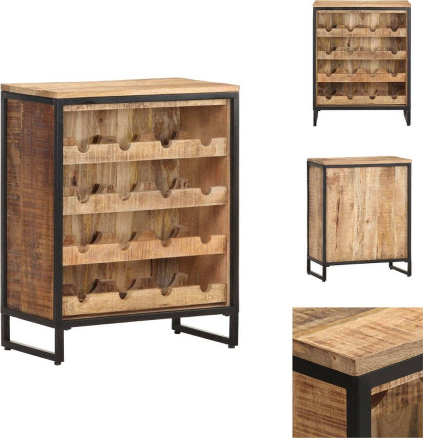 VidaXL Drankkast Ruw Mangohout 62 x 33 x 78.5 cm Massief mangohout Gepoedercoat ijzer Wijnrek