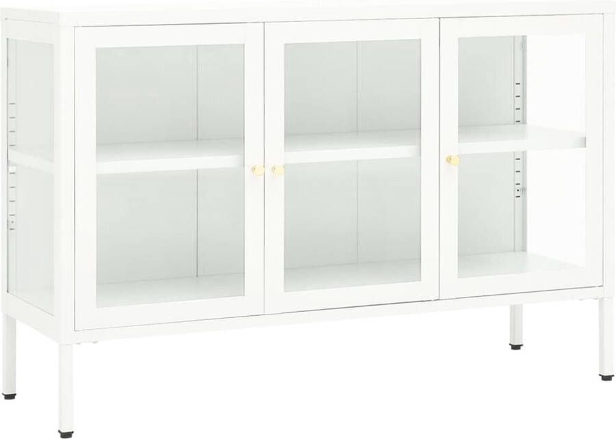 VidaXL -Dressoir-105x35x70-cm-staal-en-glas-wit