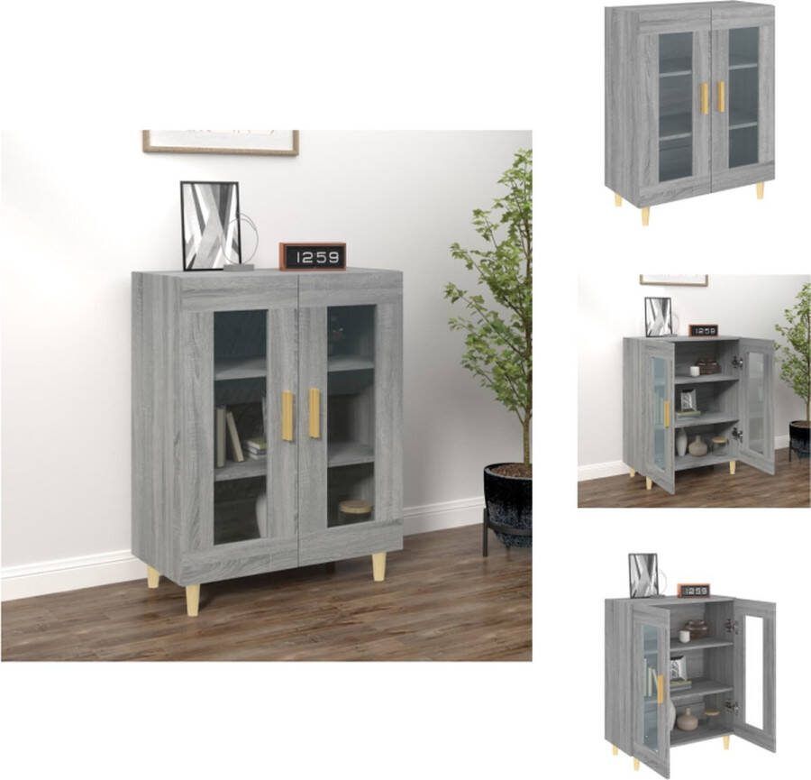 VidaXL Dressoir 2 glazen deuren 69.5 x 34 x 90 cm Grijs Sonoma Eiken Keukenkast