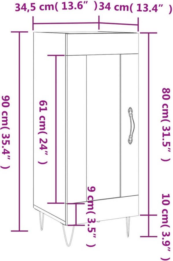 VidaXL -Dressoir-34 5x34x90-cm-bewerkt-hout-bruineikenkleurig