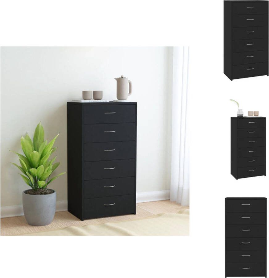 VidaXL Dressoir 6 Lades 50 x 34 x 96 cm Zwart Hoogwaardig bewerkt hout Keukenkast