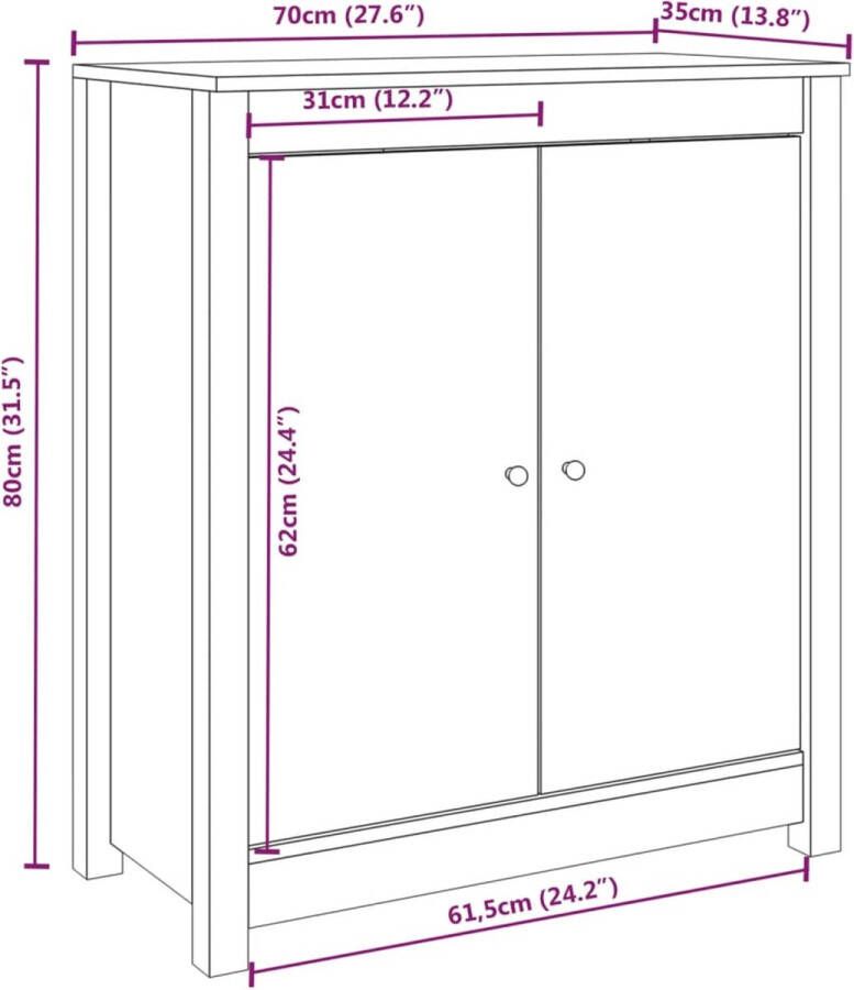 vidaXL Dressoir 70x35x80 cm massief grenenhout zwart