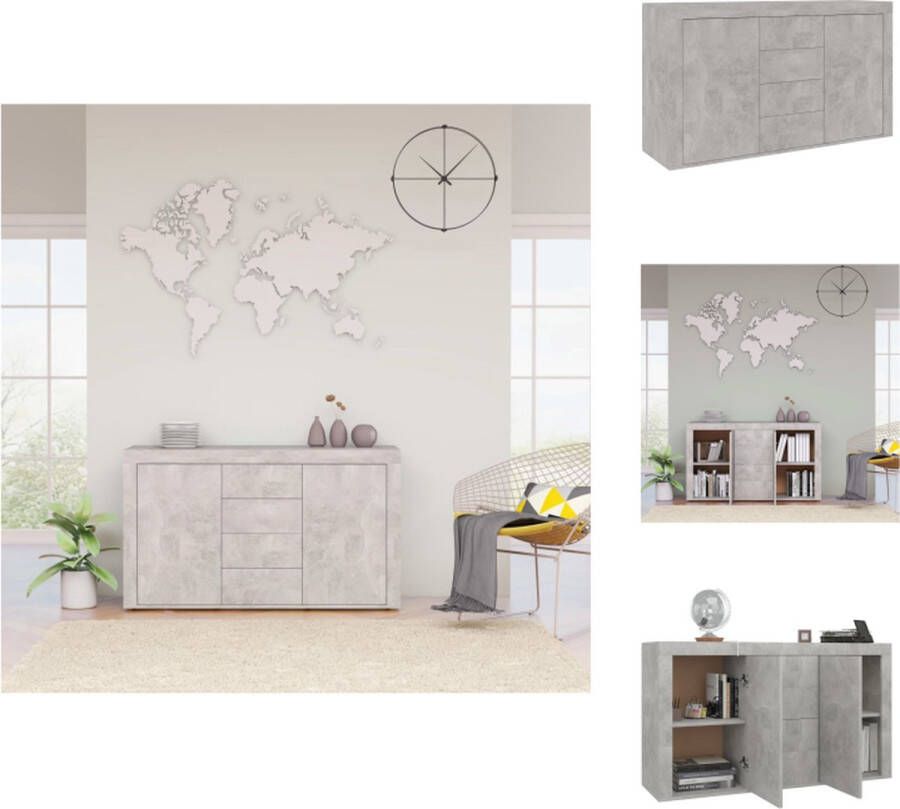 VidaXL Dressoir Betongrijs 120 x 36 x 69 cm Met 2 deuren en 4 lades Montage vereist Keukenkast