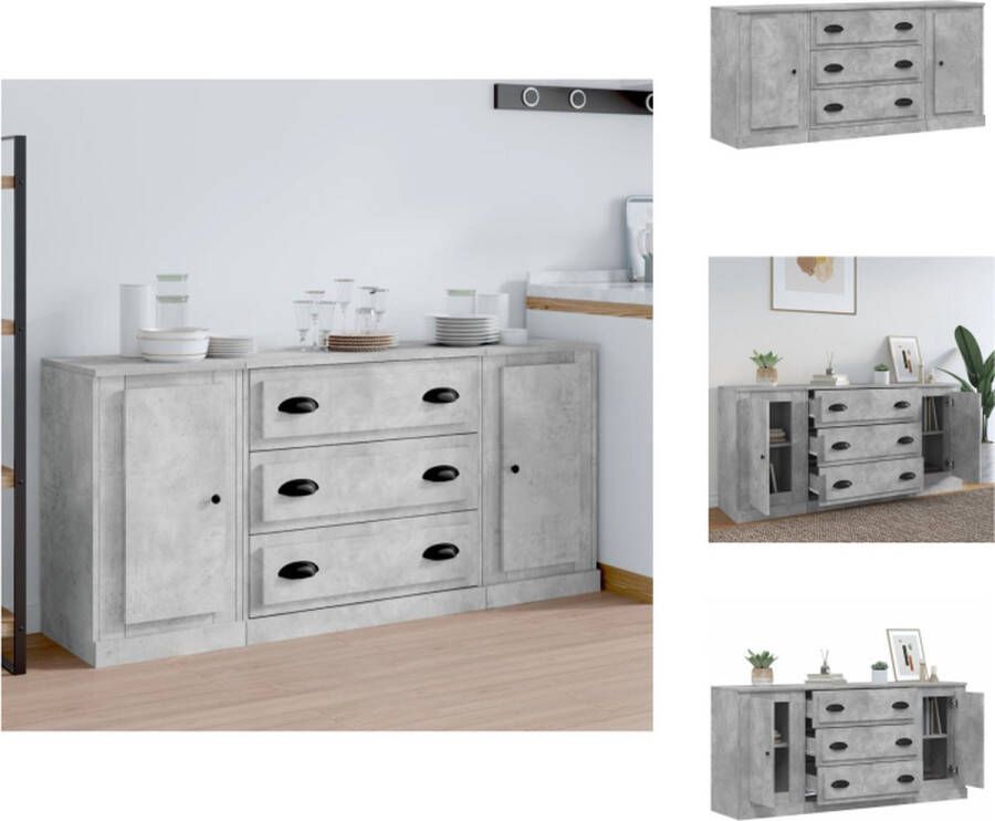 VidaXL Dressoir Betongrijs 140x35.5x67.5 cm 3 stuks Keukenkast