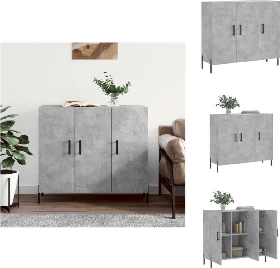 VidaXL Dressoir Betongrijs 90 x 34 x 80 cm Duurzaam hout metaal Voldoende opbergruimte Keukenkast
