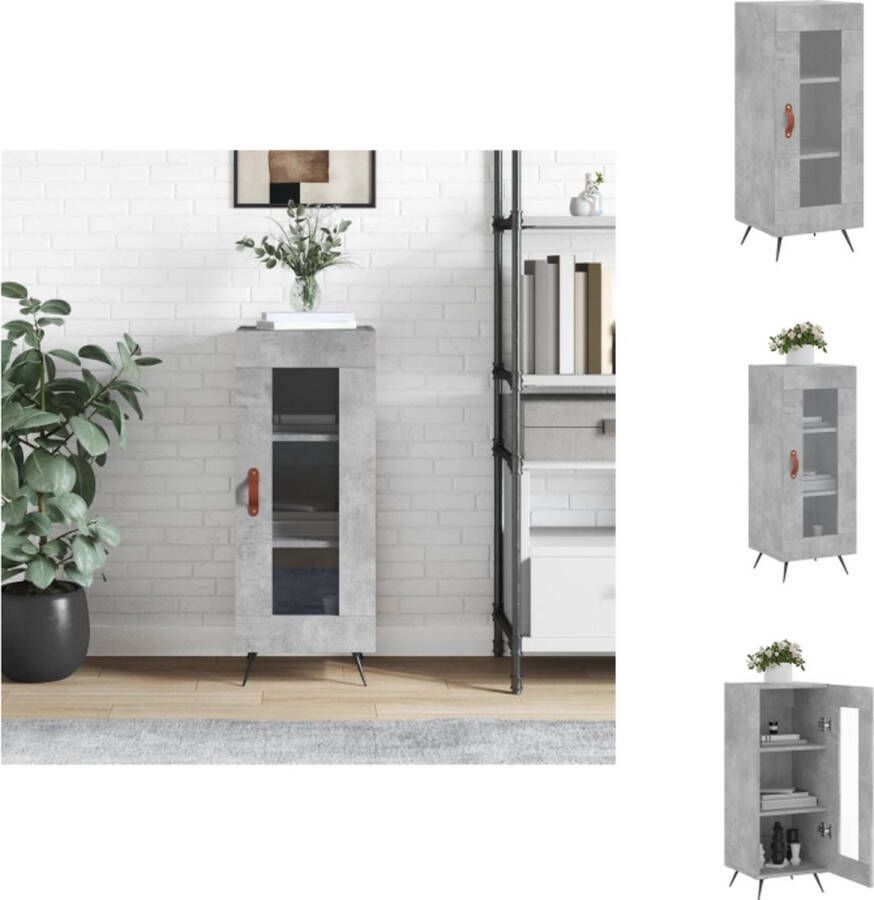 VidaXL Dressoir Betongrijs Bewerkt hout 34.5 x 34 x 90 cm Met glazen deur Keukenkast
