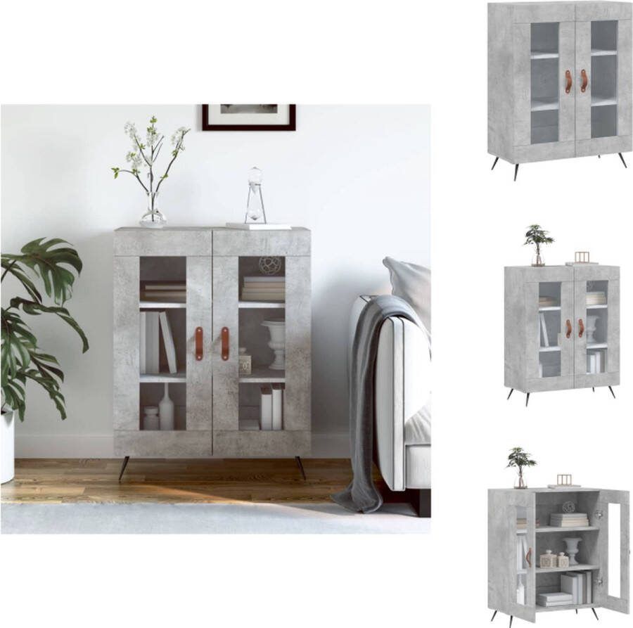 VidaXL Dressoir Betongrijs Bewerkt hout 69.5 x 34 x 90 cm Glas ontwerp Keukenkast