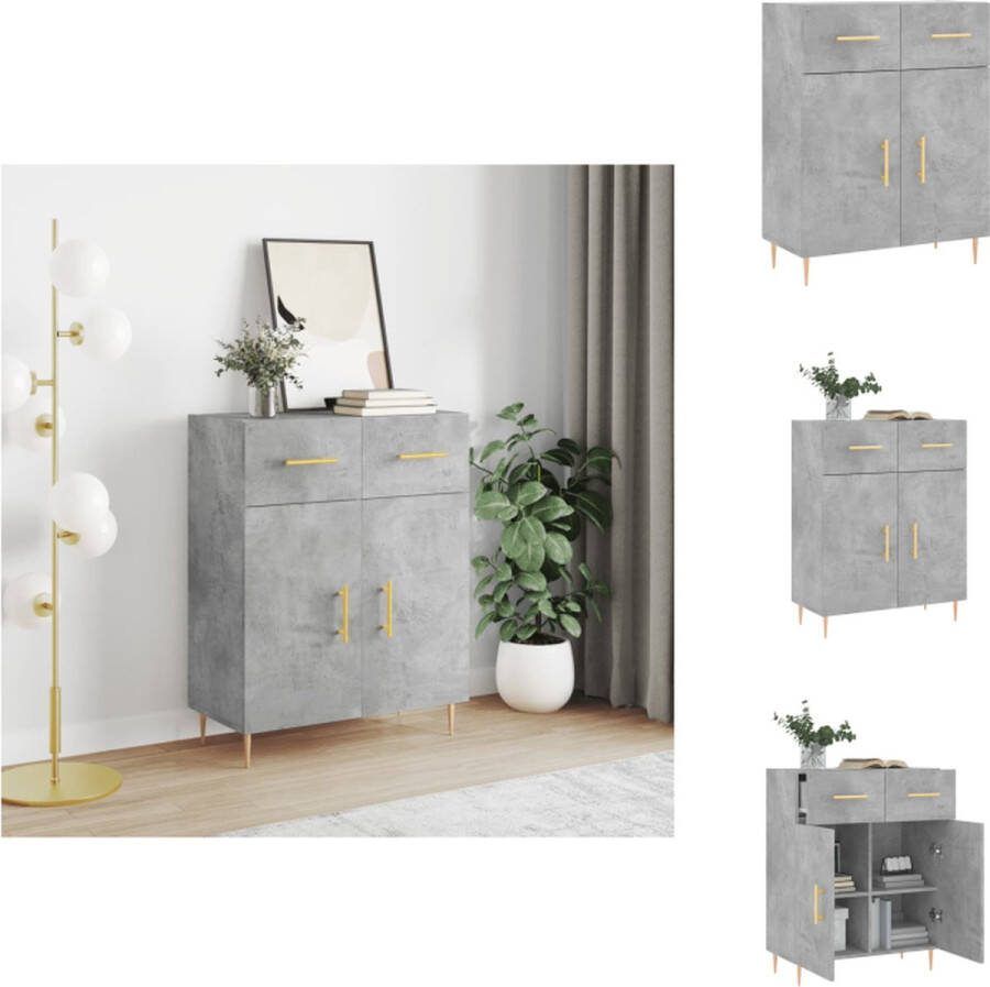 VidaXL Dressoir Betongrijs Hout en Metaal 69.5 x 34 x 90 cm Keukenkast