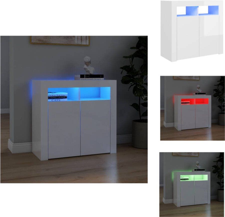 VidaXL Dressoir Bewerkt hout 80 x 35 x 75 cm LED-verlichting Hoogglans wit Keukenkast