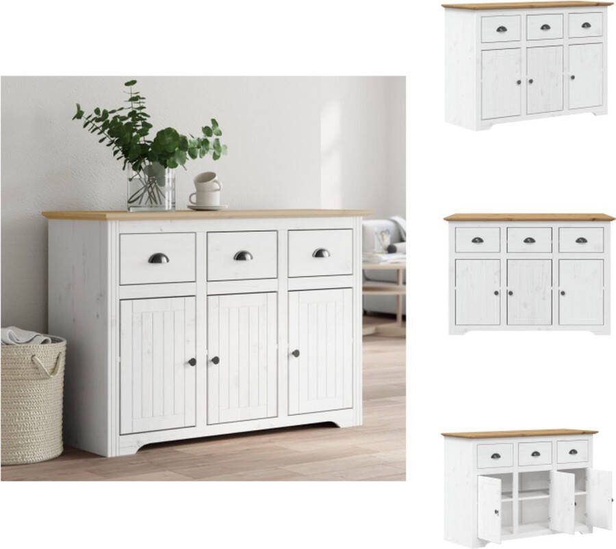 VidaXL Dressoir BODO Wit en bruin 115 x 43 x 79.5 cm Massief grenenhout 3 lades en 3 deuren Keukenkast