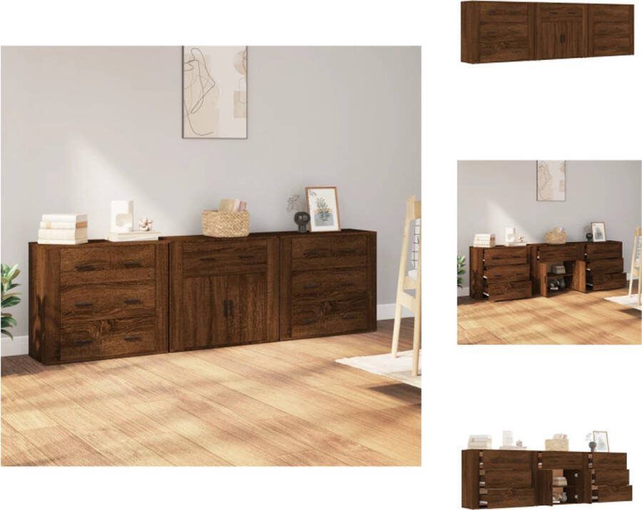 VidaXL Dressoir Bruineiken 3 stuks 80 x 33 x 70 cm Bewerkt hout Keukenkast