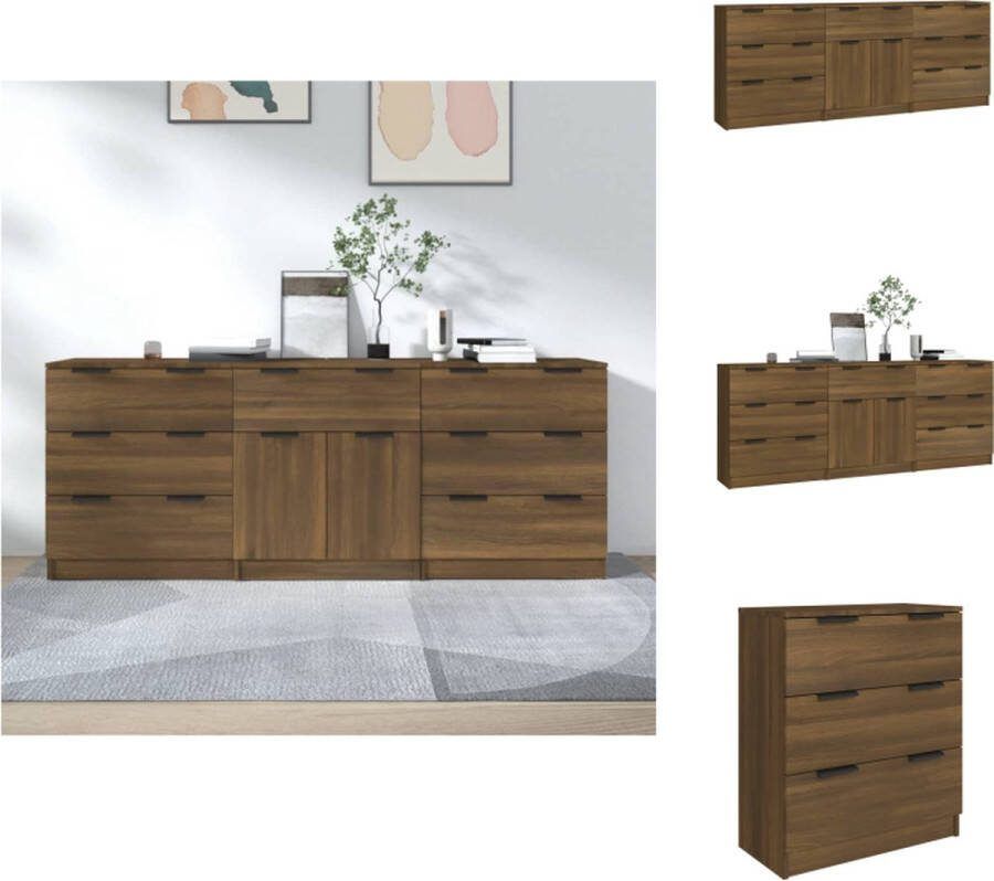 VidaXL Dressoir Bruineiken Set van 2 dressoirs (60 x 30 x 70 cm) Met lades Keukenkast