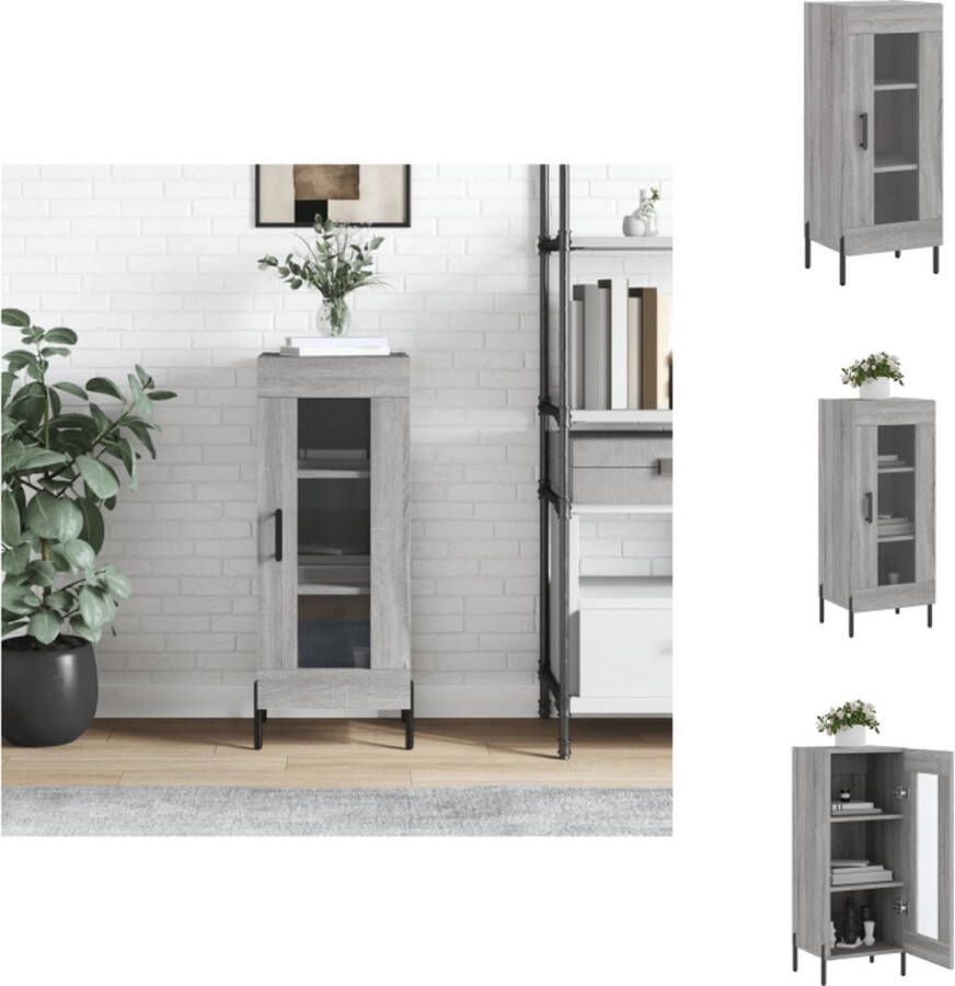 VidaXL Dressoir Classic Grijs Sonoma Eiken 34.5 x 34 x 90 cm Bewerkt Hout Glas Metaal Keukenkast