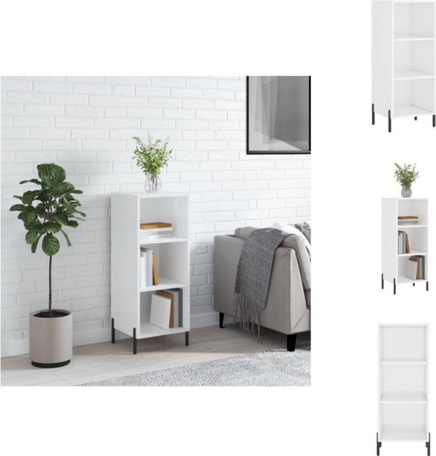 VidaXL Dressoir Classic Hoogglans wit 34.5 x 32.5 x 90 cm Duurzaam hout en metaal Keukenkast