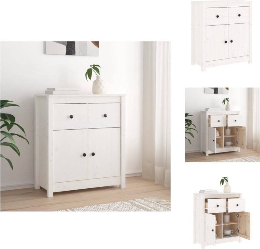 VidaXL Dressoir Grenenhout 70 x 35 x 80 cm Wit Keukenkast