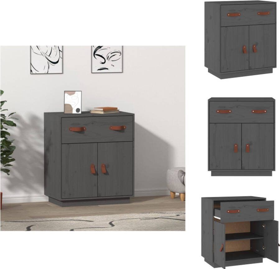 VidaXL Dressoir Grenenhout Grijs Massief 65.5 x 40 x 75 cm Keukenkast
