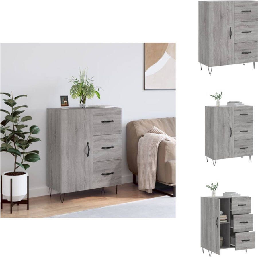 VidaXL Dressoir Grijs Sonoma Eiken 69.5 x 34 x 90 cm Opbergkast met 3 laden en 2 vakken Keukenkast