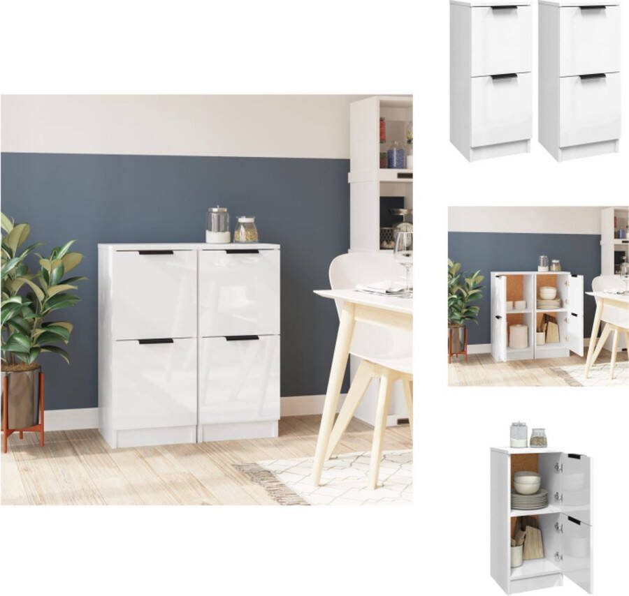 VidaXL Dressoir Hoogglans wit 30 x 30 x 70 cm Bewerkt hout Set van 2 Keukenkast