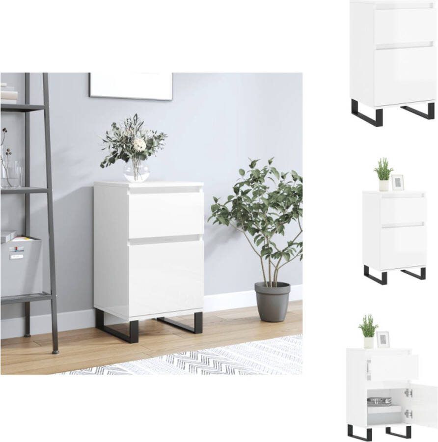 VidaXL Dressoir Hoogglans wit 40 x 35 x 70 cm Bewerkt hout en ijzer Keukenkast
