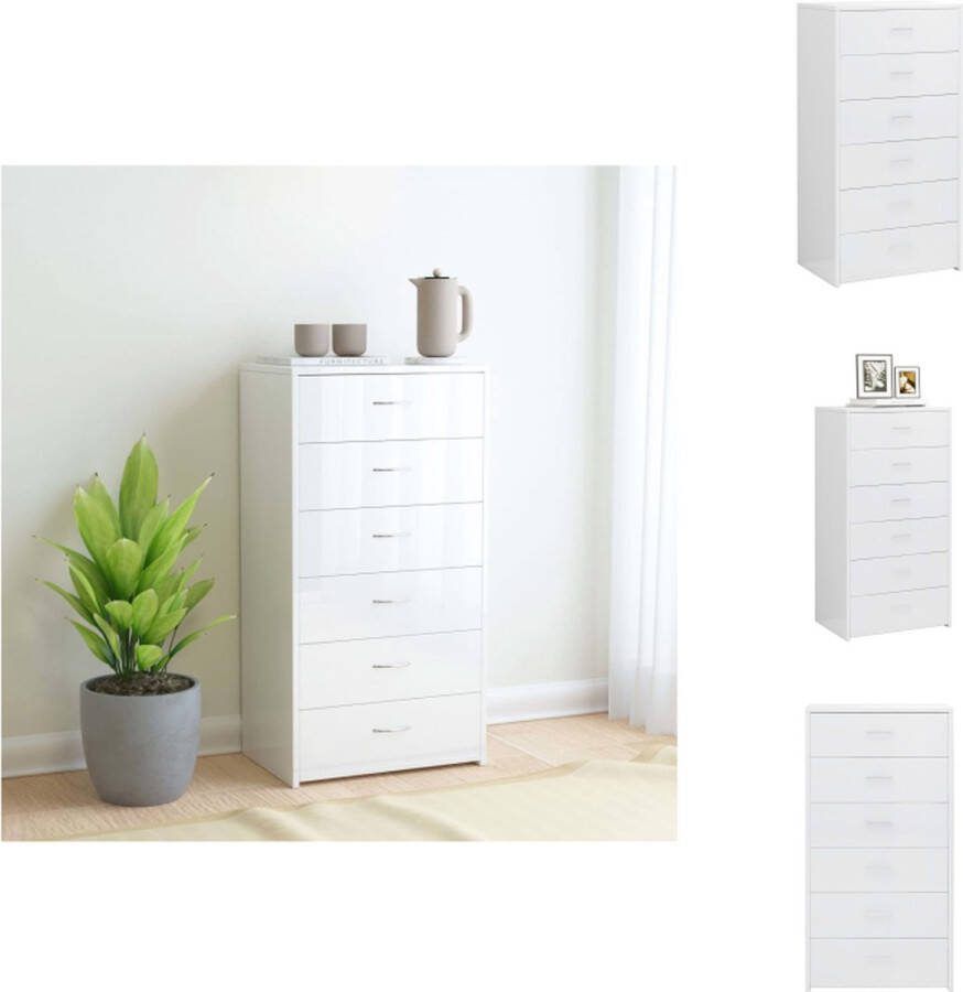VidaXL Dressoir Hoogglans wit 50 x 34 x 96 cm 6 lades Keukenkast