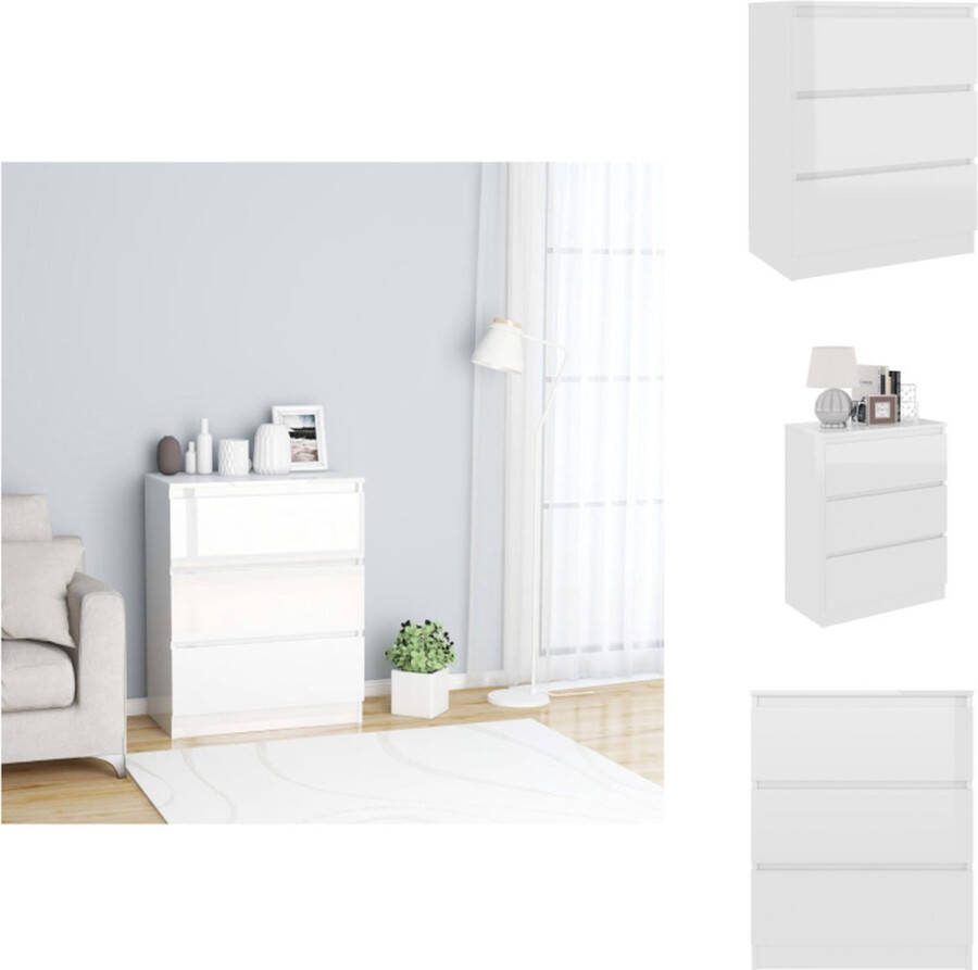VidaXL Dressoir Hoogglans wit 60 x 35 x 76 cm Met 3 lades Keukenkast