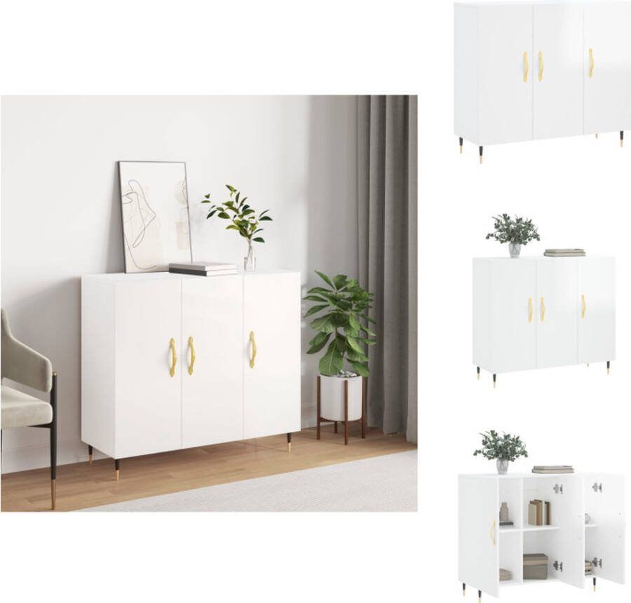 VidaXL Dressoir Hoogglans wit 90 x 34 x 80 cm Duurzaam hout metaal Keukenkast
