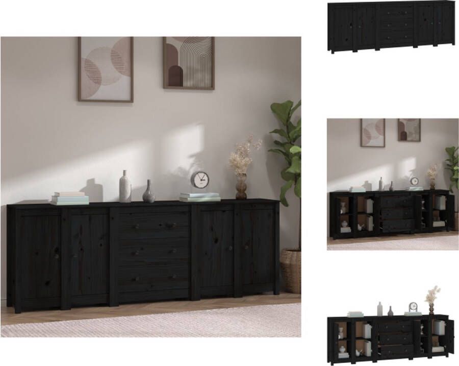 VidaXL Dressoir Hout 230 x 35 x 80 cm Zwart Inclusief Montagehandleiding Keukenkast
