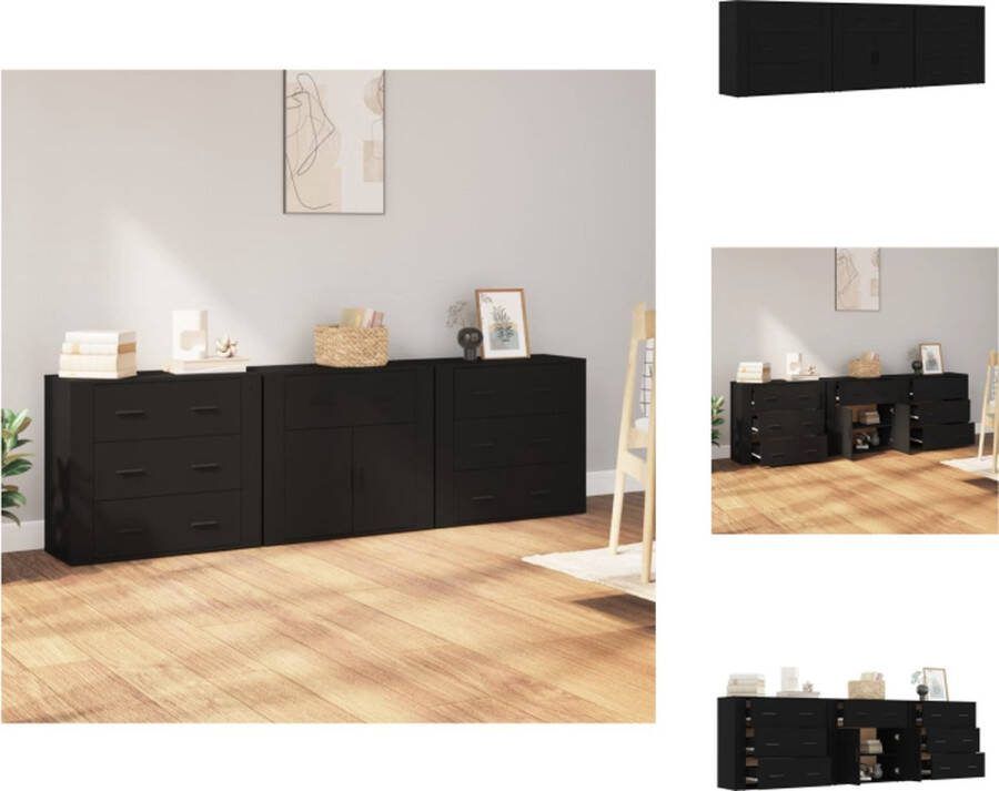 VidaXL Dressoir Klassiek Zwarte 3-delige Set 80x33x70 cm Bewerkt Hout Keukenkast