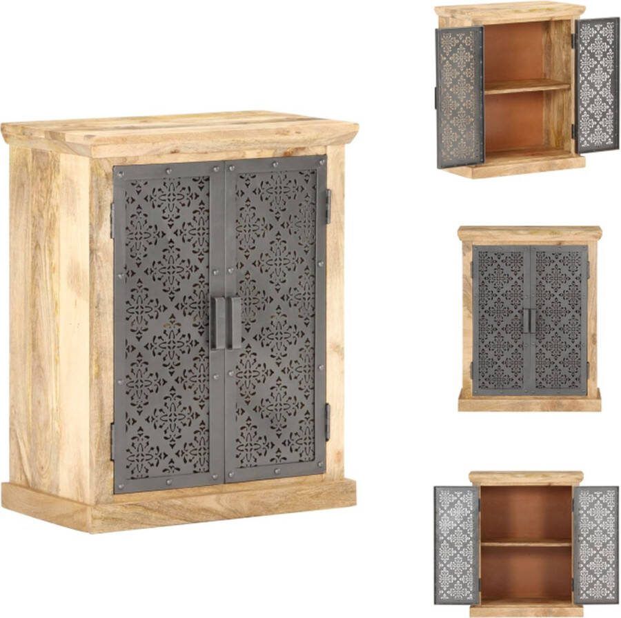 VidaXL Dressoir Mangohout 60 x 35 x 75 cm Zwart Stalen deuren Keukenkast
