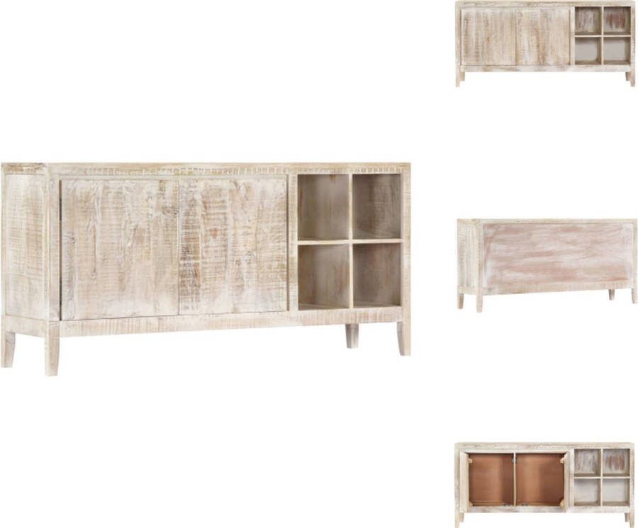 VidaXL Dressoir Mangohout Wit 160 x 40 x 76 cm Uniek design Keukenkast