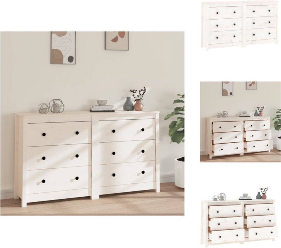 VidaXL Dressoir Massief Grenenhout 140 x 35 x 80 cm Wit Keukenkast