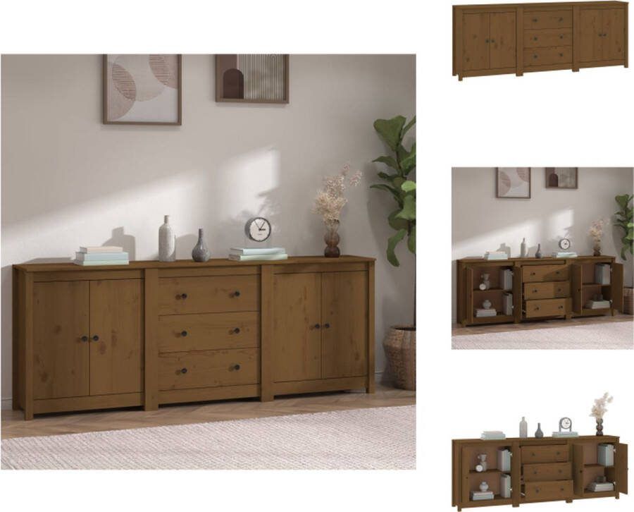 VidaXL Dressoir Massief grenenhout 210 x 35 x 80 cm Honingbruin Keukenkast