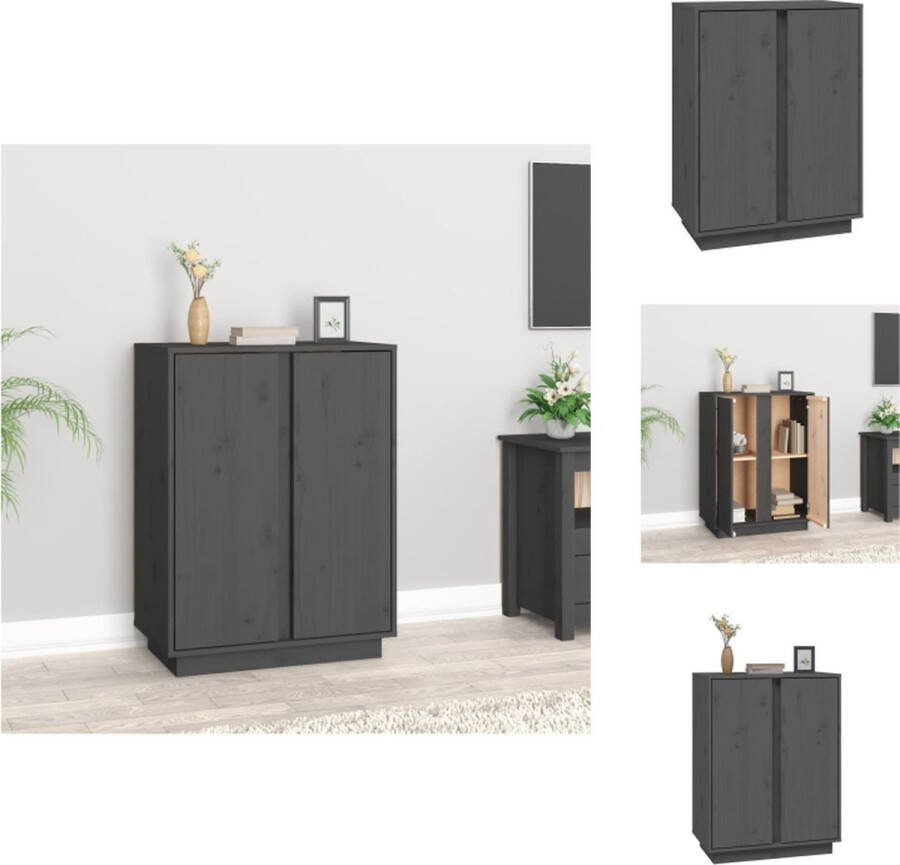 VidaXL Dressoir Massief Grenenhout Grijs 60 x 35 x 80 cm Keukenkast