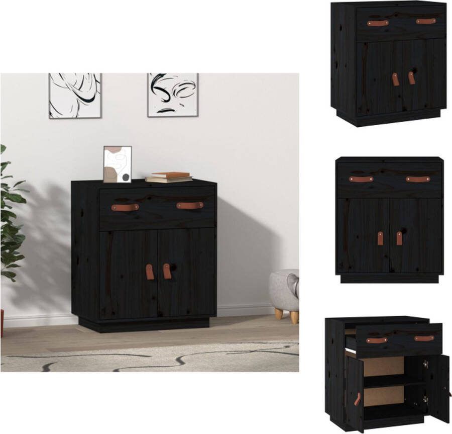 VidaXL Dressoir Massief Grenenhout Opbergkast 65.5x40x75 cm Zwart Keukenkast