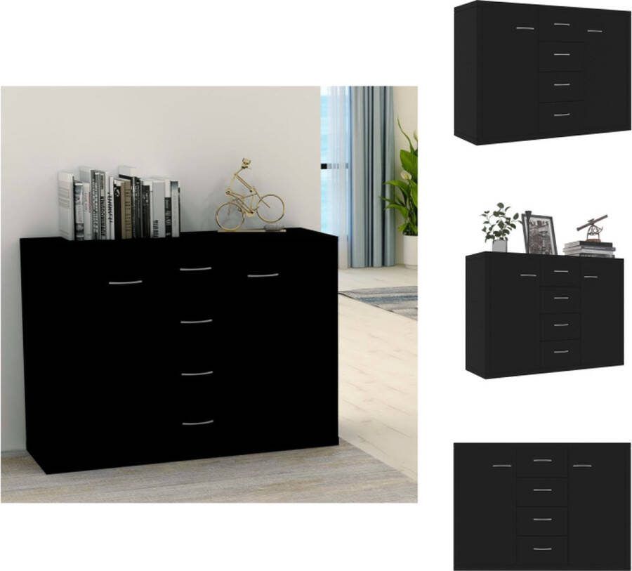 VidaXL Dressoir Minimalistisch 88 x 30 x 65 cm Zwart 4 lades en 2 deuren Keukenkast