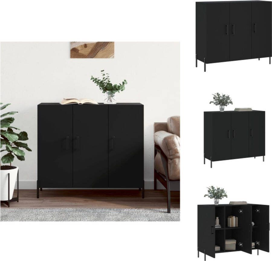 VidaXL Dressoir Modern Opbergkast Afmeting- 90 x 34 x 80 cm Kleur- Zwart Materiaal- Bewerkt hout en metaal Keukenkast