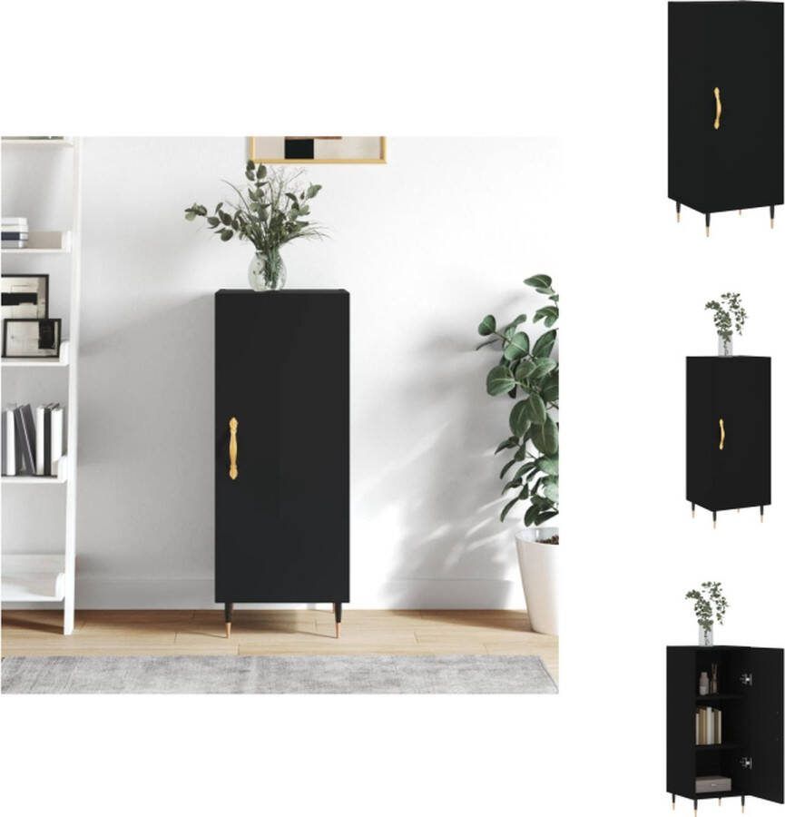 VidaXL Dressoir Modern Zwart 34.5 x 34 x 90 cm Duurzaam hout metaal 3 vakken Stabiel Keukenkast