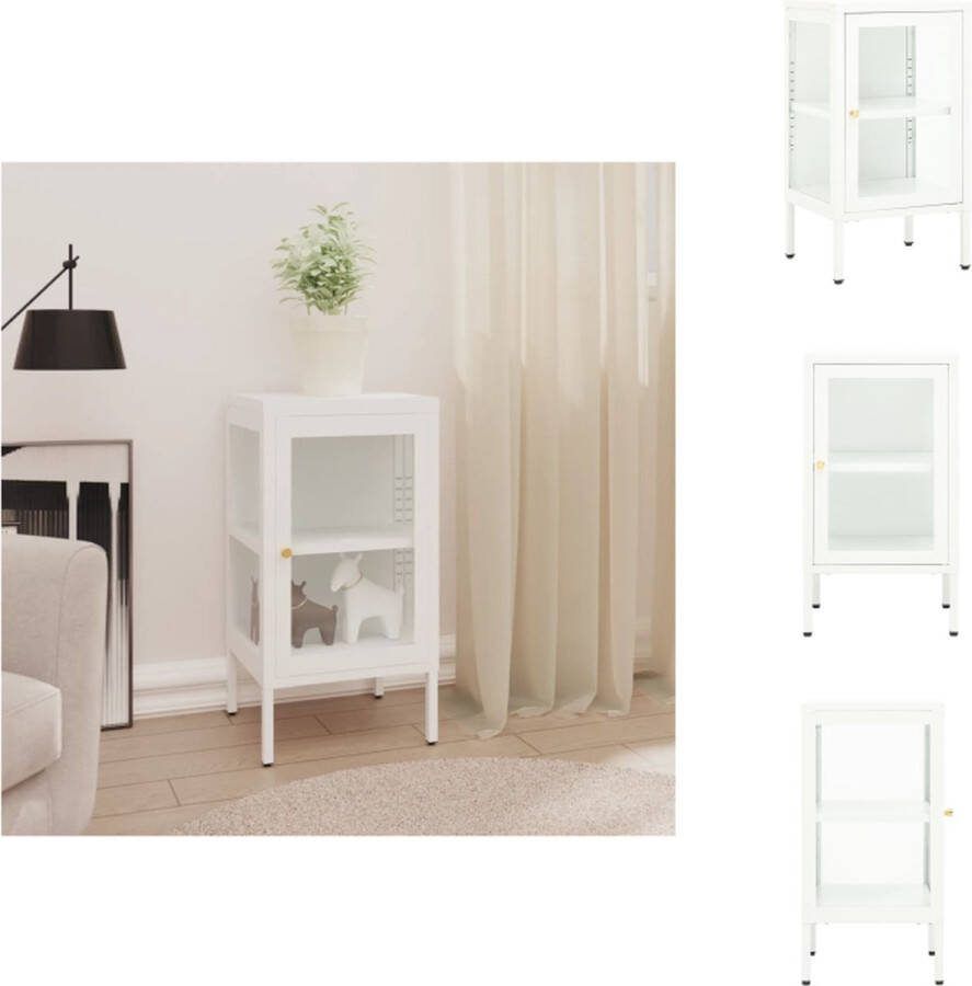 VidaXL Dressoir Opbergkast 38 x 35 x 70 cm Wit Staal en Glas met Verstelbaar Schap en Poten Keukenkast