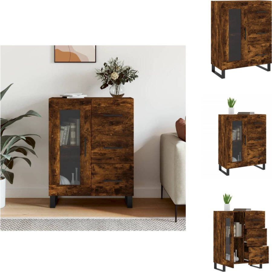 VidaXL Dressoir Smoked Oak Klassiek Meubel 69.5 x 34 x 90 cm Ken- Opbergruimte Weergave Metalen voeten Keukenkast